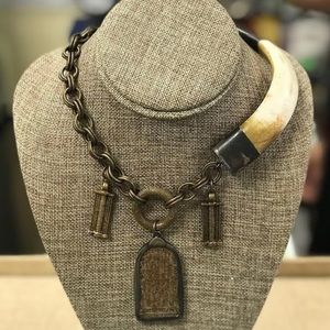 Bone horn necklace with brass chain